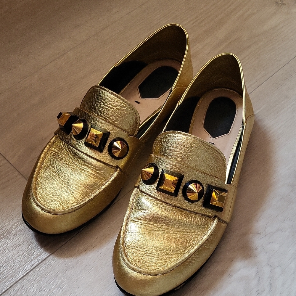 Fendi Gold Embellished Flats